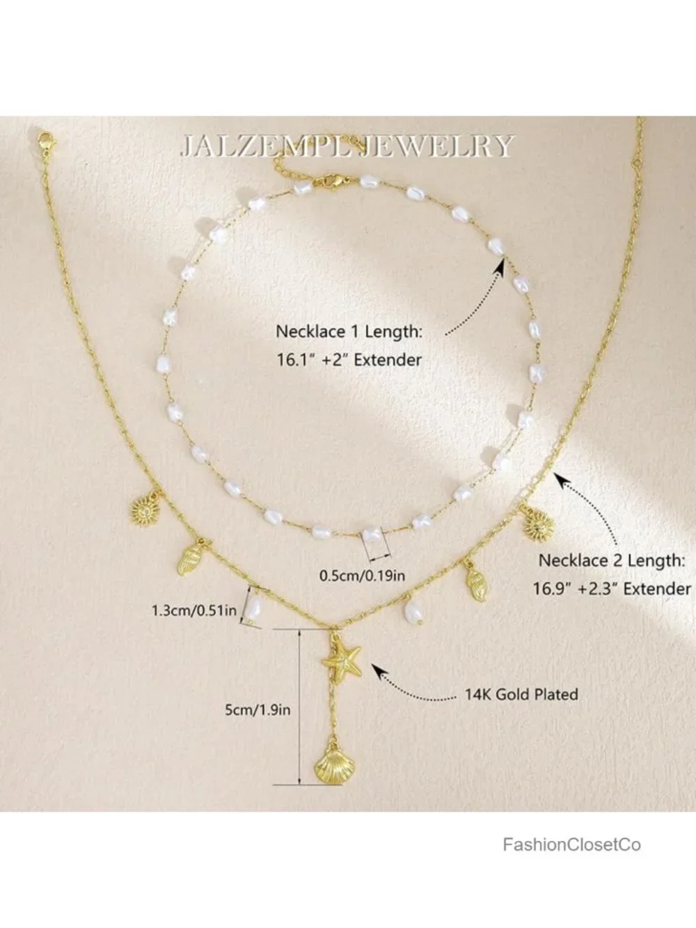 14K Gold Plated Layered Shell & Pearl Necklace Set for Women Stackable Beach